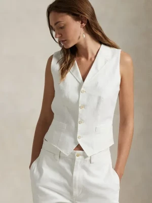 Polo Ralph Lauren kamizelka lniana kolor biały jednorzędowa 211965038