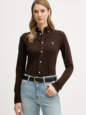 Polo Ralph Lauren koszula bawełniana damska kolor brązowy regular z kołnierzykiem klasycznym 211924258