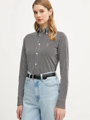 Polo Ralph Lauren koszula bawełniana damska kolor brązowy slim z kołnierzykiem klasycznym 211910131