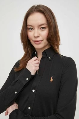 Polo Ralph Lauren koszula bawełniana damska kolor czarny regular z kołnierzykiem klasycznym