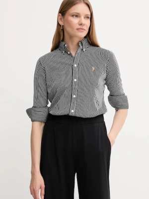 Polo Ralph Lauren koszula bawełniana damska kolor czarny slim z kołnierzykiem klasycznym 211910131