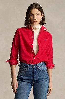 Polo Ralph Lauren koszula bawełniana damska kolor czerwony relaxed z kołnierzykiem klasycznym 211941496