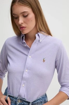 Polo Ralph Lauren koszula bawełniana damska kolor fioletowy regular z kołnierzykiem klasycznym 211924258