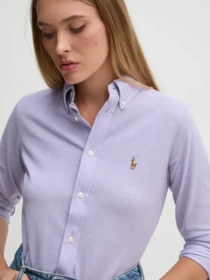 Zdjęcie produktu Polo Ralph Lauren koszula bawełniana damska kolor fioletowy regular z kołnierzykiem klasycznym 211924258