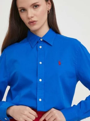 Polo Ralph Lauren koszula bawełniana damska kolor granatowy regular z kołnierzykiem klasycznym