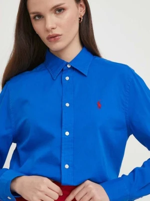 Polo Ralph Lauren koszula bawełniana damska kolor granatowy regular z kołnierzykiem klasycznym