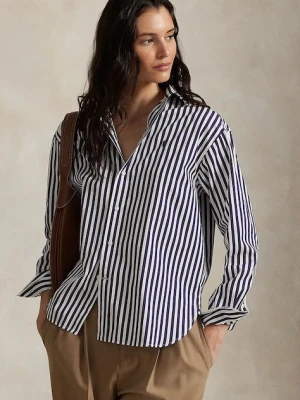 Polo Ralph Lauren koszula bawełniana damska kolor granatowy relaxed z kołnierzykiem klasycznym 211910743