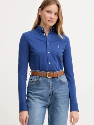 Polo Ralph Lauren koszula bawełniana damska kolor niebieski regular z kołnierzykiem klasycznym 211924258