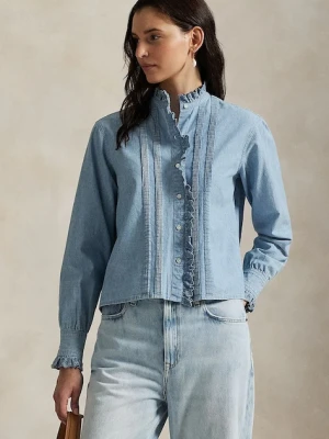 Polo Ralph Lauren koszula bawełniana damska kolor niebieski regular ze stójką 211971520