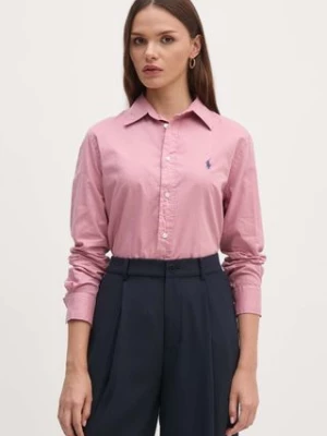 Polo Ralph Lauren koszula bawełniana damska kolor różowy regular z kołnierzykiem klasycznym 211932522