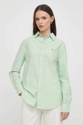 Polo Ralph Lauren koszula bawełniana damska kolor zielony relaxed z kołnierzykiem klasycznym