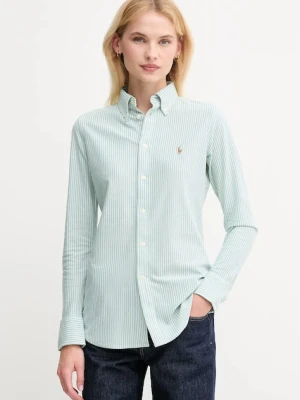 Polo Ralph Lauren koszula bawełniana damska kolor zielony slim z kołnierzykiem klasycznym 211910131
