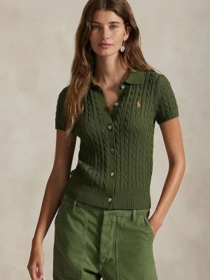 Polo Ralph Lauren koszula bawełniana damska kolor zielony slim z kołnierzykiem klasycznym 211963486