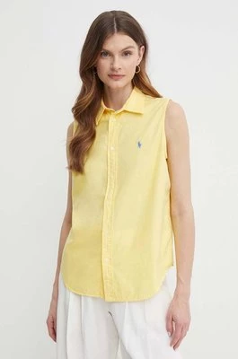 Polo Ralph Lauren koszula bawełniana damska kolor żółty regular z kołnierzykiem klasycznym 211906512