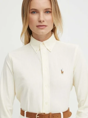 Polo Ralph Lauren koszula bawełniana damska kolor żółty slim z kołnierzykiem klasycznym