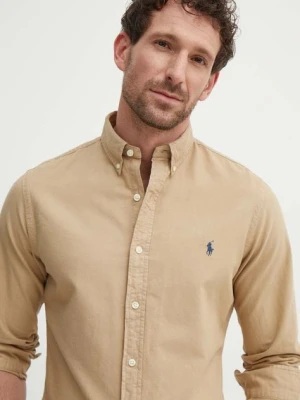 Polo Ralph Lauren koszula bawełniana męska kolor beżowy regular z kołnierzykiem button-down 710889739001