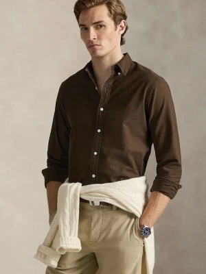 Polo Ralph Lauren koszula bawełniana męska kolor brązowy slim z kołnierzykiem button-down 710804257
