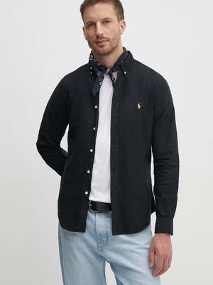 Polo Ralph Lauren koszula bawełniana męska kolor czarny slim z kołnierzykiem button-down 710767828