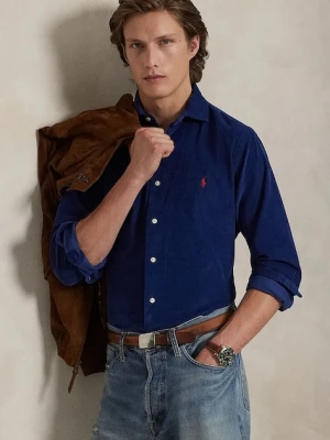 Polo Ralph Lauren koszula bawełniana męska kolor granatowy regular z kołnierzykiem włoskim 710P00518
