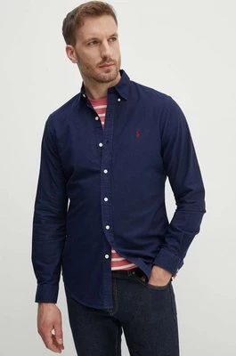 Polo Ralph Lauren koszula bawełniana męska kolor granatowy slim z kołnierzykiem button-down 710767828