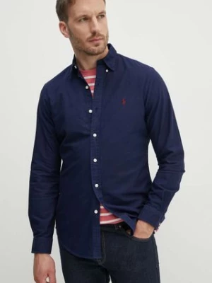 Polo Ralph Lauren koszula bawełniana męska kolor granatowy slim z kołnierzykiem button-down 710767828