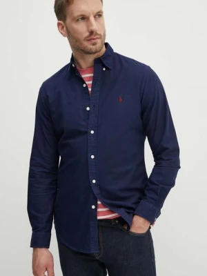 Polo Ralph Lauren koszula bawełniana męska kolor granatowy slim z kołnierzykiem button-down 710767828