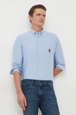 Polo Ralph Lauren koszula bawełniana męska kolor niebieski regular z kołnierzykiem button-down