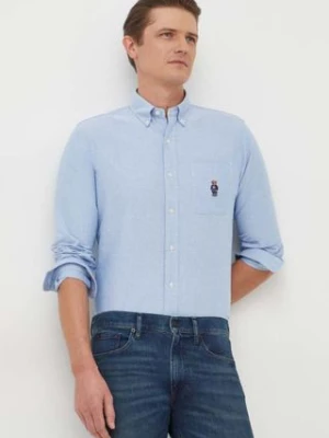 Polo Ralph Lauren koszula bawełniana męska kolor niebieski regular z kołnierzykiem button-down