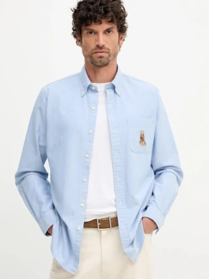 Polo Ralph Lauren koszula bawełniana męska kolor niebieski regular z kołnierzykiem button-down 710P00526