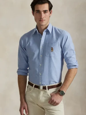 Polo Ralph Lauren koszula bawełniana męska kolor niebieski regular z kołnierzykiem klasycznym 710974543