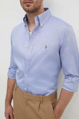Polo Ralph Lauren koszula bawełniana męska kolor niebieski slim z kołnierzykiem button-down 712859009