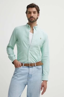 Polo Ralph Lauren koszula bawełniana męska kolor zielony slim z kołnierzykiem button-down