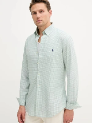Polo Ralph Lauren koszula bawełniana męska kolor zielony slim z kołnierzykiem button-down 710929347