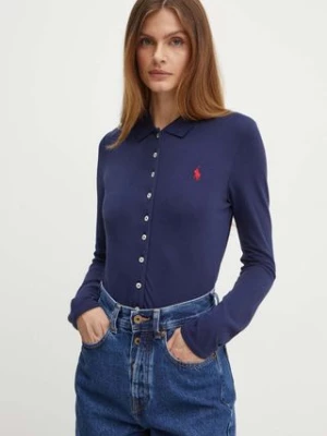 Polo Ralph Lauren koszula damska kolor granatowy slim z kołnierzykiem klasycznym 211941176