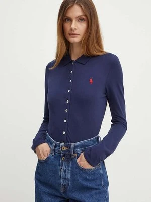 Polo Ralph Lauren koszula damska kolor granatowy slim z kołnierzykiem klasycznym 211941176