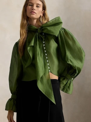 Polo Ralph Lauren koszula damska z dodatkiem kaszmiru zielony