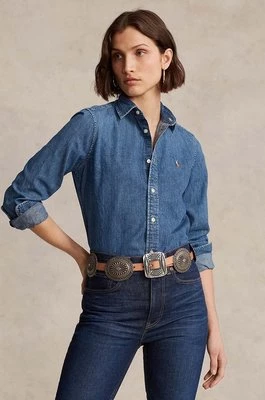 Polo Ralph Lauren koszula jeansowa damska kolor granatowy regular z kołnierzykiem klasycznym