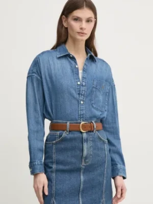 Zdjęcie produktu Polo Ralph Lauren koszula jeansowa damska kolor niebieski relaxed z kołnierzykiem klasycznym 211969398