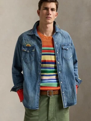 Polo Ralph Lauren koszula jeansowa Long Sleeve Sport Shirt męska kolor niebieski regular z kołnierzykiem klasycznym 710963181