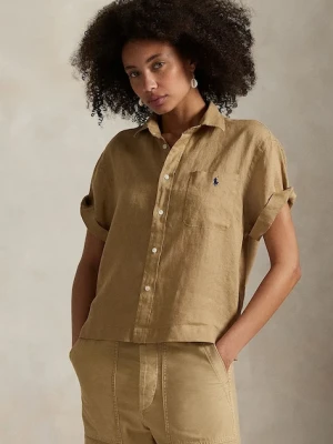 Polo Ralph Lauren koszula lniana damska kolor beżowy relaxed z kołnierzykiem klasycznym 211965847