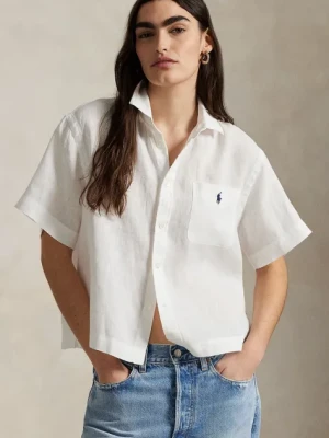 Polo Ralph Lauren koszula lniana damska kolor biały relaxed z kołnierzykiem klasycznym 211965847