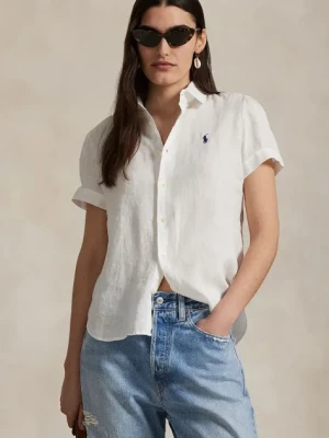 Polo Ralph Lauren koszula lniana damska kolor biały relaxed z kołnierzykiem klasycznym 211973366