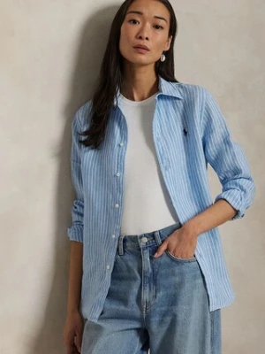 Polo Ralph Lauren koszula lniana damska kolor niebieski regular z kołnierzykiem klasycznym 211970691