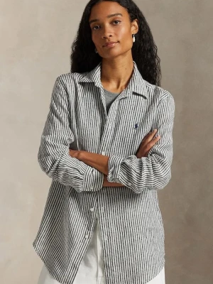Polo Ralph Lauren koszula lniana damska kolor szary regular z kołnierzykiem klasycznym 211A96158