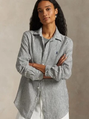 Polo Ralph Lauren koszula lniana damska kolor szary regular z kołnierzykiem klasycznym 211A96158