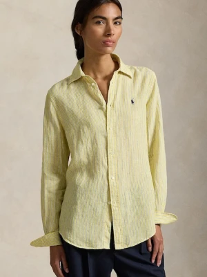 Polo Ralph Lauren koszula lniana damska kolor żółty regular z kołnierzykiem klasycznym 211A96158