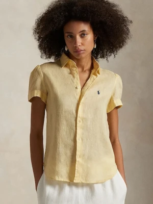 Polo Ralph Lauren koszula lniana damska kolor żółty relaxed z kołnierzykiem klasycznym 211973366