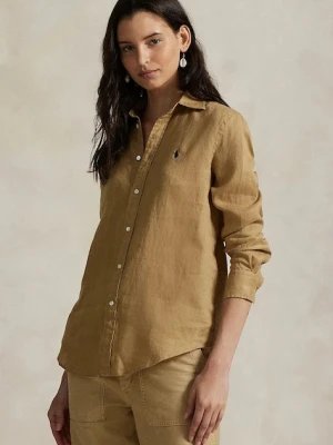 Polo Ralph Lauren koszula lniana kolor beżowy regular z kołnierzykiem klasycznym 211970730