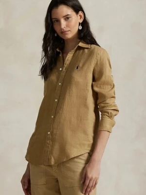 Polo Ralph Lauren koszula lniana kolor beżowy regular z kołnierzykiem klasycznym 211970730