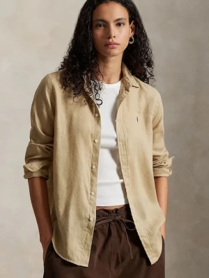 Polo Ralph Lauren koszula lniana kolor beżowy relaxed z kołnierzykiem klasycznym 211970730
